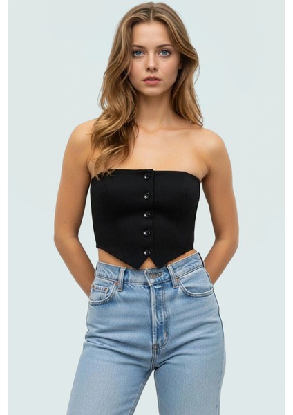 Crop Bluz Ince Askılı Straplez Dokuma Kumaş Bodycon Konforlu Kesim Günlük Kullanım Için