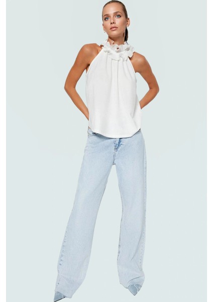 Regular Kalıp Kolsuz Bluz Polyester Örme Kumaştan Yüksek Kalite Dayanıklı Malzeme