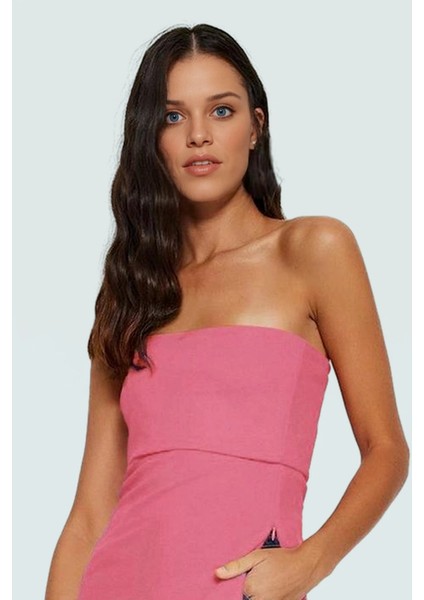 Yandan Fermuarlı Krep Örme Straplez Bluz Premium Kalite Modern Stil