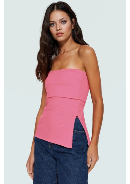 Yandan Fermuarlı Krep Örme Straplez Bluz Premium Kalite Modern Stil fiyatları