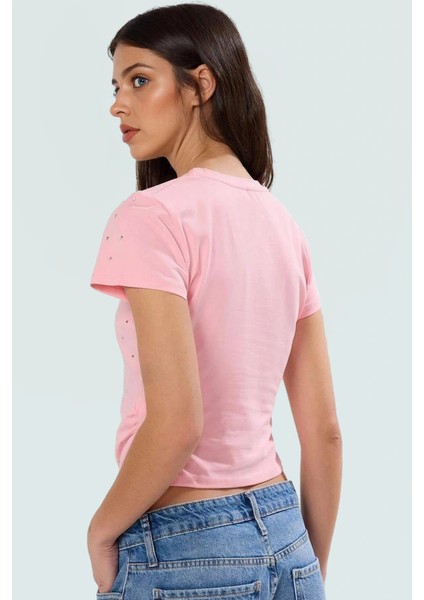 Asimetrik Taşlı T Shirt Pamuklu Fitted Yazlık Dayanıklı Malzeme Modern Stil Özenle Seçilmiş modelleri