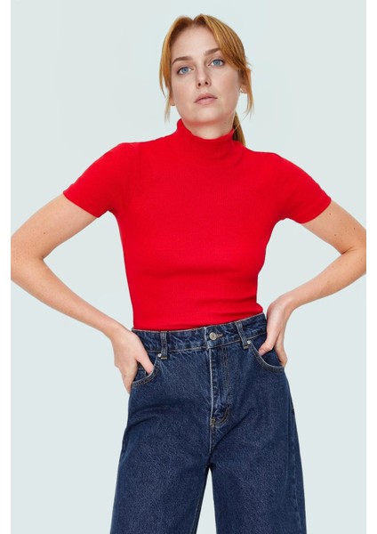 Kısa Kollu Fitted Bluz Polyester Pamuk Karışımı Dik Yaka Casual Tarz Dayanıklı Malzeme
