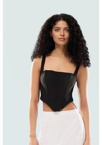 Kolsuz Crop Bluz Kare Yaka Polyester Dokuma Fitted Basic Rahat Kullanım Günlük Için