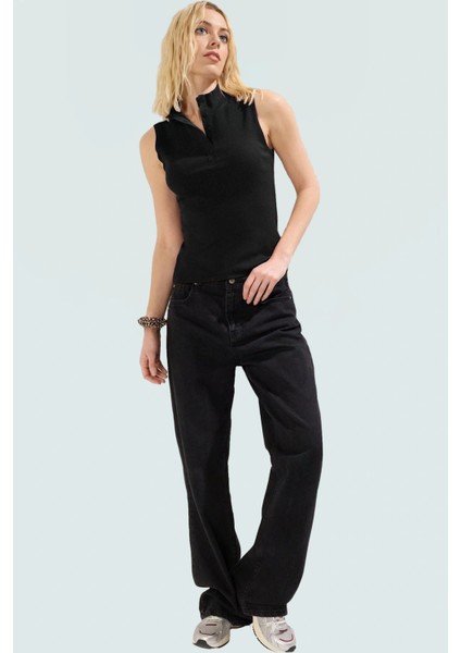 Yazlık Rahat Modal Polyester Bluz Dik Yaka Fitted Kolsuz Zarifane Tasarım