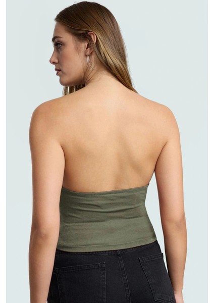 Fitted Kalıp Viskoz Ribana Crop Bluz Boyundan Bağlamalı Yaka Günlük Stil modelleri