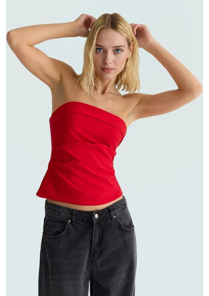 Basic Straplez Bluz %88 Polyester %12 Elastan Renk Yazlık Günlük Kullanım Için