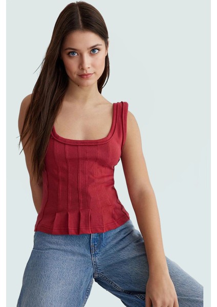 Yazlık Crop Bluz Renk 100 Pamuk Kaşkorse Örme Havuz Yaka Rahat Günlük Dayanıklı Malzeme