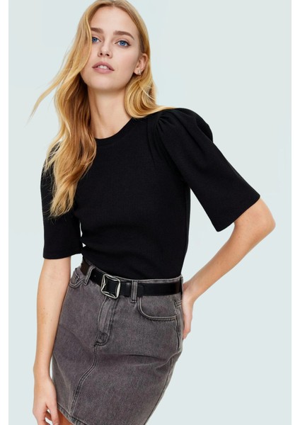 Rahat Yazlık Bluz Bisiklet Yaka Balon Kol Örme Kumaş Özel Tasarım Mükemmel Uyum fiyatları