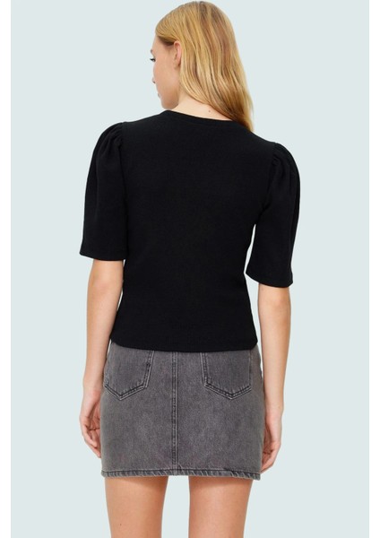 Rahat Yazlık Bluz Bisiklet Yaka Balon Kol Örme Kumaş Özel Tasarım Mükemmel Uyum modelleri