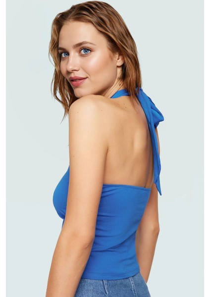 Crop Bluz Örme Boyundan Bağlamalı Rahat Günlük Stil Mükemmel Uyum Premium Kalite modelleri