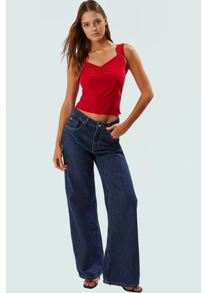 Esnek Örme Crop Bluz V Yaka Fitted Yaz Mevsimi Için Yüksek Kalite Konforlu Kesim