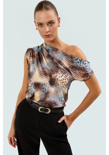 Asimetrik Yaka Kısa Kollu Bluz Esnek Örme Kumaş Zarifane Tasarım Uzun Ömürlü Rahat ve Şık fiyatları