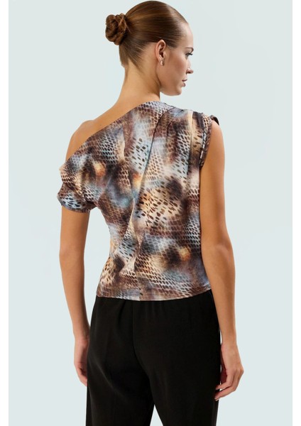 Asimetrik Yaka Kısa Kollu Bluz Esnek Örme Kumaş Zarifane Tasarım Uzun Ömürlü Rahat ve Şık modelleri