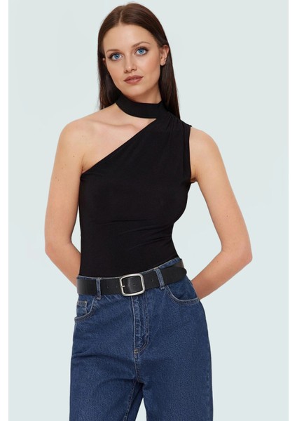 Şık Tek Omuzlu Bluz Örme Kumaş Choker Yaka Regular Boy Rahat Kullanım Özenle Seçilmiş fiyatları