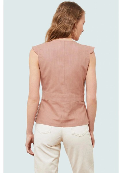 Yazlık Kolsuz Bluz Pamuklu Keten Görünümlü V Yaka Düğmeli Rahat Kesim Özenle Seçilmiş fırsatları