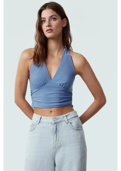 Yazlık Crop Bluz Boyundan Bağlamalı Vücuda Oturan Esnek Örme Premium Kalite Kaliteli Işçilik