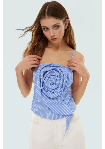 Kolsuz Kare Yaka Çizgili Terrycotton Bluz Günlük Şıklık Uzun Ömürlü Dayanıklı Malzeme fiyatları