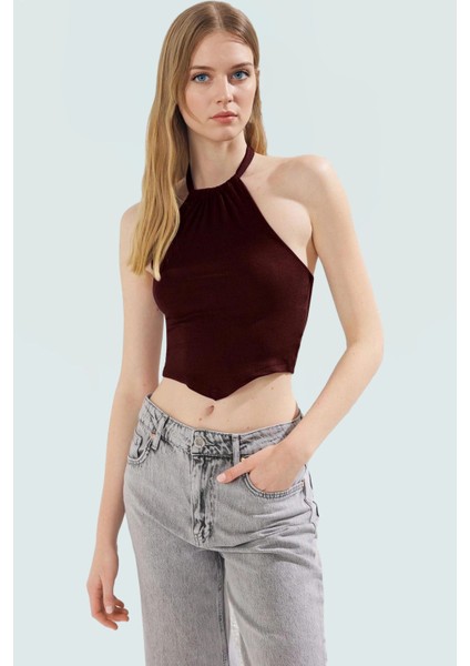Yazlık Kadın Viskoz Bluz Halter Yaka Crop Fitted Kalıp Dayanıklı Malzeme Yüksek Kalite fiyatları