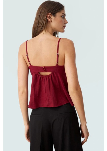 Fitted Kalıp Keten Görünümlü Kolsuz Bluz %100 Polyester Günlük Kullanım Için