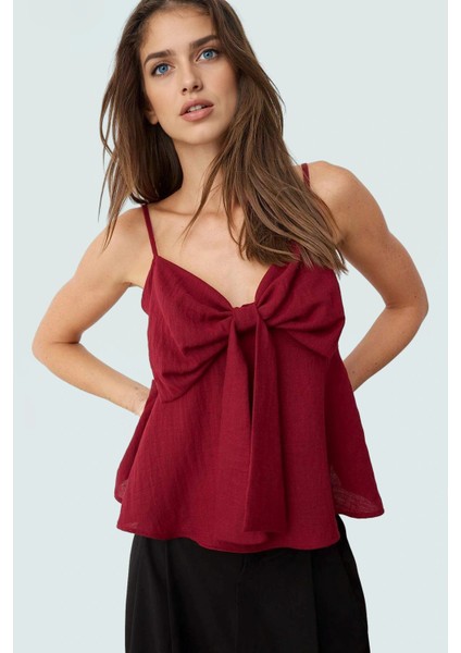 Fitted Kalıp Keten Görünümlü Kolsuz Bluz %100 Polyester Günlük Kullanım Için fiyatları