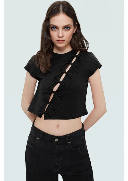 Yazlık Kadın Crop Bluz Fiyonk Detaylı Pamuklu Dayanıklı Malzeme fiyatları