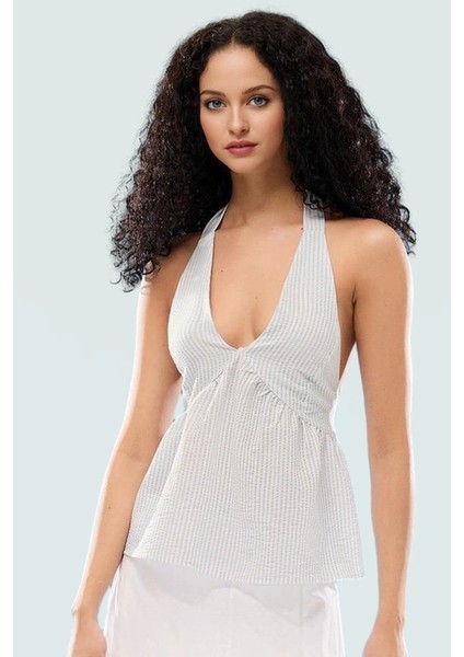 Rahat Kalıp Yazlık Bluz Ekose Polyester Karışımlı Dokuma Şık Görünüm ve