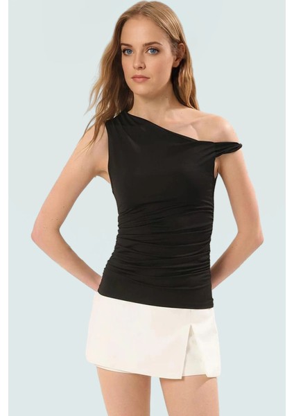 Vücuda Oturan Örme Bluz Basic Kısa Kollu Konforlu Kesim Modern Stil Dayanıklı Malzeme