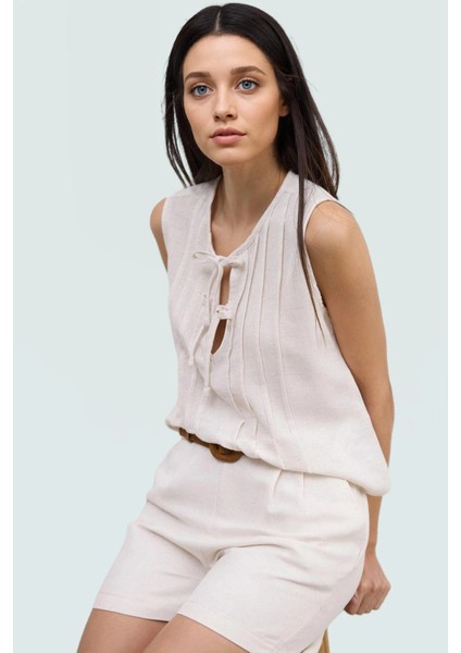 Kolsuz Bluz Keten Karışımı Bisiklet Yaka Rahat Yazlık Model Mükemmel Uyum fiyatları