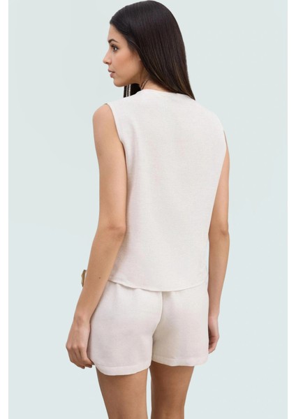 Kolsuz Bluz Keten Karışımı Bisiklet Yaka Rahat Yazlık Model Mükemmel Uyum modelleri