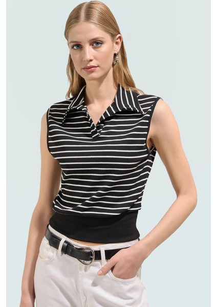 Rahat Kalıp Çizgili Yazlık Bluz %63 Polyester %34 Viskoz Özel Tasarım Uzun Ömürlü