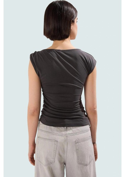 100 Modal Premium Örme Bluz Aksesuarlı Asimetrik Yaka Rahat Günlük Modern Stil modelleri