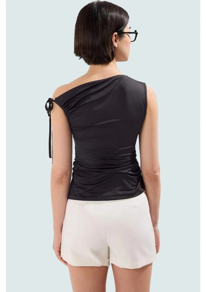 Yazlık Kolsuz Bluz Fitted %100 Polyester Asimetrik Yaka Günlük Stil Modern modelleri