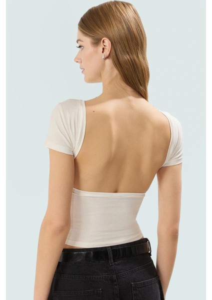 Şık Crop Bluz Nefes Alan Örme Kumaş Sırt Dekolteli Fitted Kalıp Günlük Kullanım Için modelleri