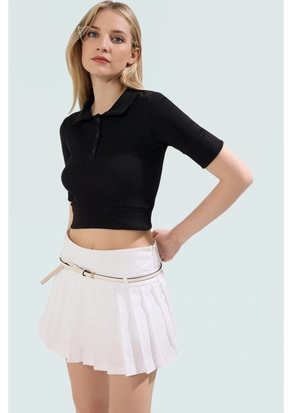 Rejenere Kaşkorse Crop Bluz Çizgili Polo Yaka Fitted Yazlık Konforlu Kesim Özenle Seçilmiş fiyatları