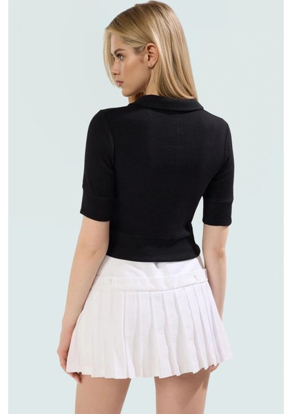 Rejenere Kaşkorse Crop Bluz Çizgili Polo Yaka Fitted Yazlık Konforlu Kesim Özenle Seçilmiş modelleri