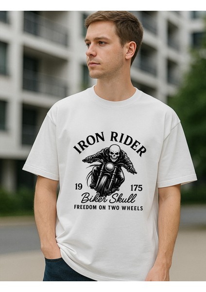 Iron Rıder Baskılı Oversize Unisex T-Shirt %100 Pamuk