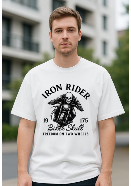 Iron Rıder Baskılı Oversize Unisex T-Shirt %100 Pamuk fiyatları