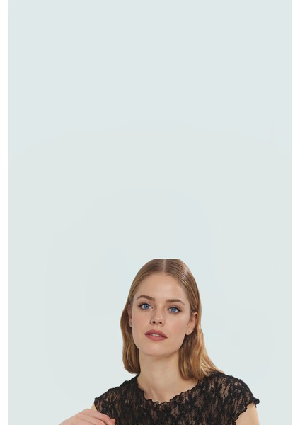 Şık Dantel Örme Bluz Fitted Kalıp Bisiklet Yaka Ay Kol Yazlık Uzun Ömürlü Konforlu Kesim