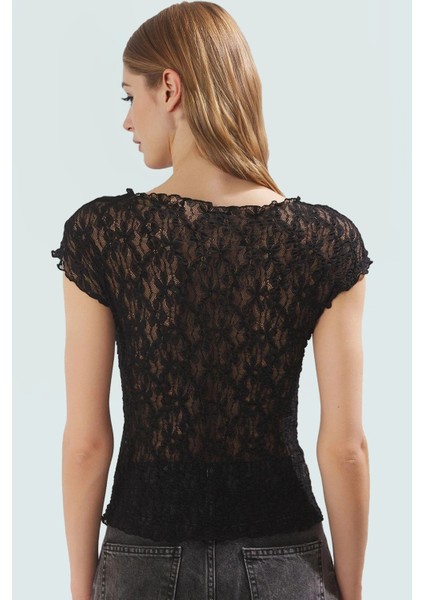 Şık Dantel Örme Bluz Fitted Kalıp Bisiklet Yaka Ay Kol Yazlık Uzun Ömürlü Konforlu Kesim modelleri