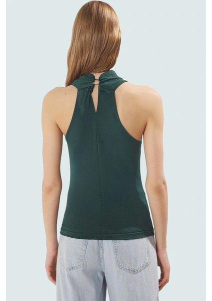 Boyundan Bağlamalı Kolsuz Bluz Polyester Elastan Kumaş Fitted Kalıp Şık Görünüm modelleri
