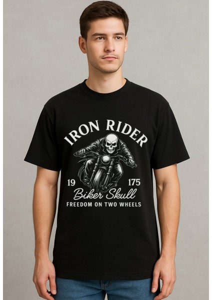 Iron Rıder Baskılı Oversize Unisex T-Shirt %100 Pamuk