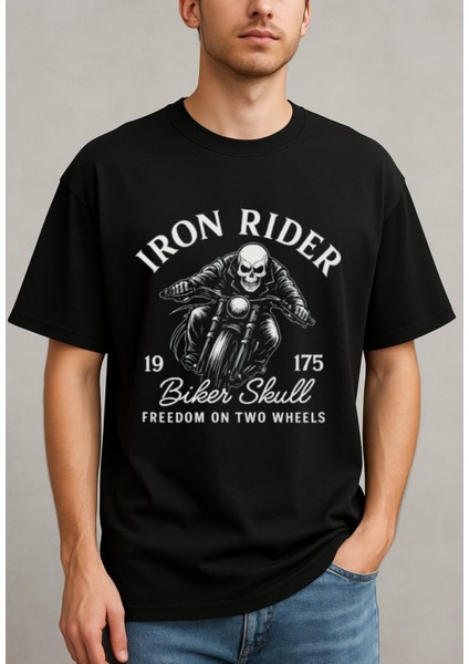 Iron Rıder Baskılı Oversize Unisex T-Shirt %100 Pamuk fiyatları