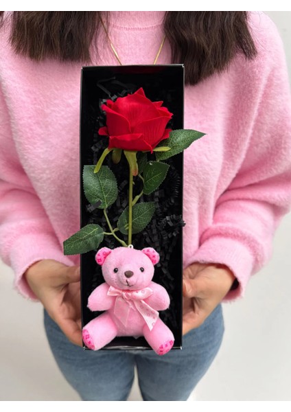 Kiza Hediye Kırmızı Gül ve Pembe Ayıcık Sevgiliye Hediye Kadina Hediye Ablaya Hediye Kiz Kardese fırsatları