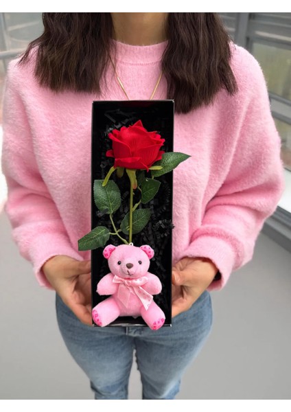Kiza Hediye Kırmızı Gül ve Pembe Ayıcık Sevgiliye Hediye Kadina Hediye Ablaya Hediye Kiz Kardese indirimleri