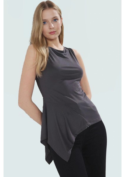 Asimetrik Kolsuz Bluz Modal Kumaş Fitted Kalıp Kayık Yaka Günlük Şıklık Dayanıklı Malzeme