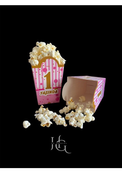 1 Yaş Temalı Popcorn Mısır Kutusu, Patlamış Mısır Kutusu , Küçük Boy, 8 Adet