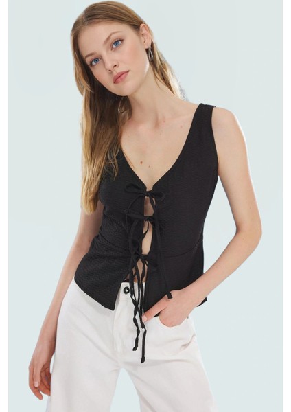 Yazlık Kolsuz Bluz V Yaka Fitted Kalıp Dokuma Kumaş Trend Tasarım Günlük Kullanım Için fiyatları