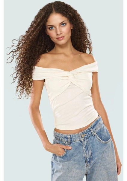 Fitted Crop Bluz Renk Carmen Yaka 97% Viskoz Yazlık Şık Görünüm Uzun Ömürlü fiyatları