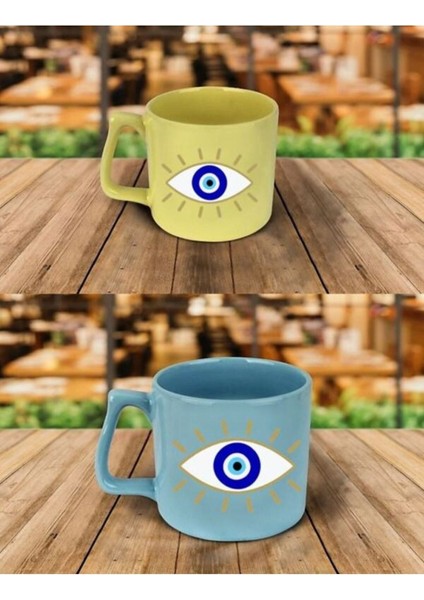 Renkli Göz Desenli 2'li Fincan Seti, Şık ve Canlı Tasarım