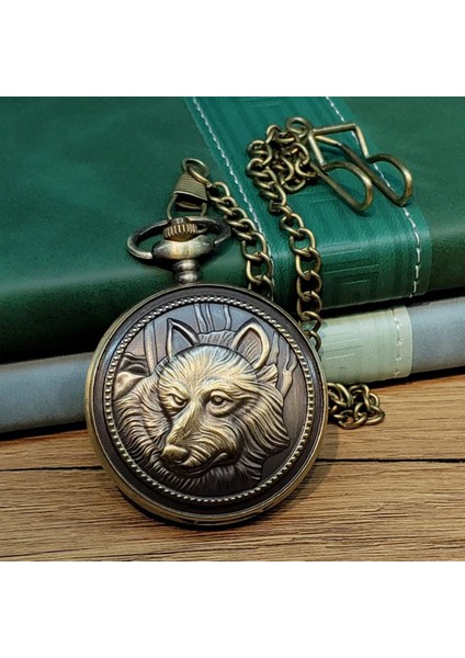 Kurt Motifli Antika Köstekli Cep Saati